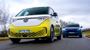 Volkswagen ID Buzz vs Tesla Model Y - best car group tests 2023